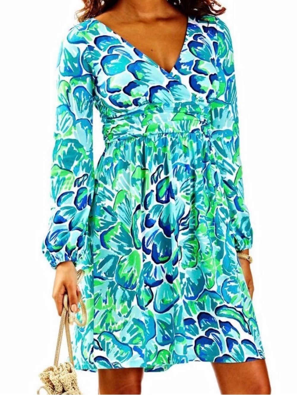 Lilly Pulitzer Fleur Dress Agate Green Lazy River Pattern Long Sleeve